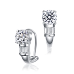 Round cut omega clip back Earrings. 2.60 Cts. T.W. set in Platinum Plated Sterling Silver.