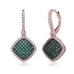 Diamond Essence Leverback earrings with Emerald Essence melee in pave setting, outlined with Diamond Essence melee, 1.5 Cts.T.W in Rose Plated Sterling Silver.
