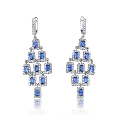 Diamond Essence Earrings with Radiant cut Sapphire surrounded by Round Brilliant Melee, 10.0 cts.t.w. - SEC2652S