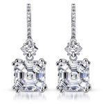 Diamond Essence Drop Earrings With Asscher Cut Stone,7 Cts.T.W. in Platinum Plated Sterling Silver.
