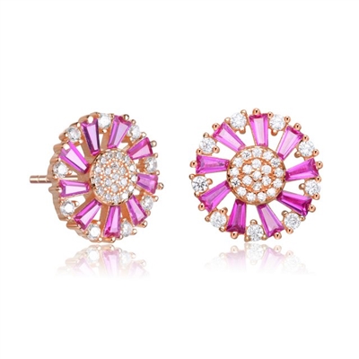 Diamond Essence Designer Stud Earrings With Ruby Baguettes and Melee, 2.10 Cts.T.W in Rose Plated Sterling Silver.
13mm W x13mm L