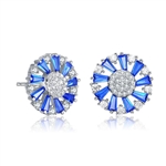 Diamond Essence Designer Stud Earrings With Sapphire Baguettes and Melee, 2.10 Cts.T.W in Platinum Plated Sterling Silver.
13mm W x13mm L