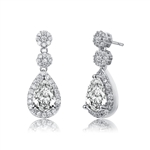 Diamond Essence Designer Drop Earrings with Pear Stones and Melee, 4.25 Cts.t.w. in Platinum Plated Sterling Silver, 21mm length.