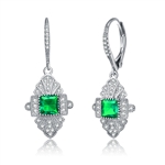 Diamond Essence leverback earrings, 0.50 carat each, emerald princess cut stone surrounded by melee and melee on leverback also for additional sparkle. 1.20 cts. t.w. in Platinum Plated Sterling Silver.