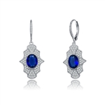 Diamond Essence leverback earrings, 2 carat each, sapphire oval cut stone surrounded by melee.  4.5 cts. t.w. in Platinum Plated Sterling Silver.