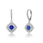 Diamond Essence leverback earrings, 0.5 carat each, round sapphire stone surrounded by melee.  1.5 cts. t.w. in Platinum Plated Sterling Silver.