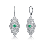 Diamond Essence leverback earrings, round emerald stone surrounded by melee.  1.0 cts. t.w. in Platinum Plated Sterling Silver.