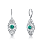 Diamond Essence leverback earrings, round emerald stone surrounded by melee. 3.5 cts. t.w. in Platinum Plated Sterling Silver.