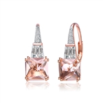 Diamond Essence Designer Earrings With 1.50 Cts. Morganite Cut Corner Princess Cut Stone And Tappered Baguettes Followed By Melee On Top, 3.50 Cts.T.W. In Rose Plated Sterling Silver.
&#8203;Approx Size Of Earrings Is 19mm Length And 7mm Width.