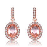 Diamond Essence Rose Plated Silver Earrings with 1 Ct. each Morganite Stone, in Halo Setting, 2.10 Cts.T.W.