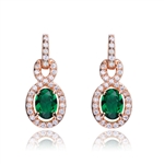 Designer Earring with 1.0 CT Emerald Essence in the center. Round brilliant melee on the bail and surrounding center stone with interwined design. 2.75 cts.t.w. in Rose Plated Sterling Silver. ( Matching Pendant item# SPC6600ER )