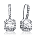 Prong Set Euro Wire Sterling Silver Earrings with Diamond Essence Princess cut and Round cut stones.