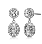 Prong Set Designer Earrings with Synthetic Round & Oval Stones surrounded by Melee Diamond by Diamond Essence set in Sterling Silver