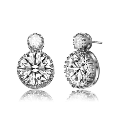 Diamond Essence Earrings With 0.5 Ct. And 5 Cts. Round Brilliant Stone Set in Crown Setting, 11 Cts.T.W. In Platinum Plated Sterling Silver.
&#8203;&#8203;Approx Size Of Earrings Is 14mm Length And 9 mm Width.
