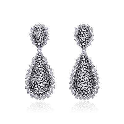 Designer Earrings with Artificial Round Brilliant Diamonds and Melee by Diamond Essence set in Sterling Silver