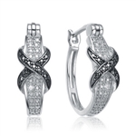 Pair Of Platinum Plated Twisted Hoop Earrings With Round Brilliant Stones Giving a Two Tone Blend With A Clip-In Lock Type.