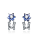 Platinum Plated Sterling Silver Clip On Earrings with Sapphire Essence Floral Design, 1.20 Cts.T.W.
