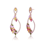 Designer Earring with Multi color Marquise Stones- Ruby, Peridot, Pink, Yellow Sapphire, 0.20 Ct. each, set artistically in Rose Plated Sterling Silver, 7.0 Cts.t.w.