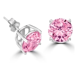 pink diamond gems earrings in platinum plated silver
