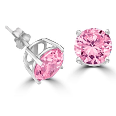 pink diamond gems earrings in platinum plated silver