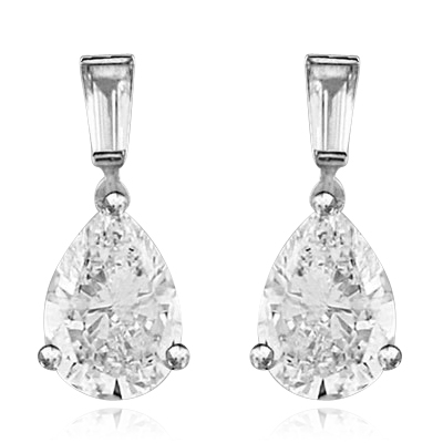 6.5 ct Pear cut  Platinum Plated Sterling Silver drop earrings