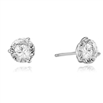 Pair of Studs in three prongs Martini Setting, Round Diamond Essence in each stud. 1.0 Ct T.W. set in Platinum Plated Sterling Silver.