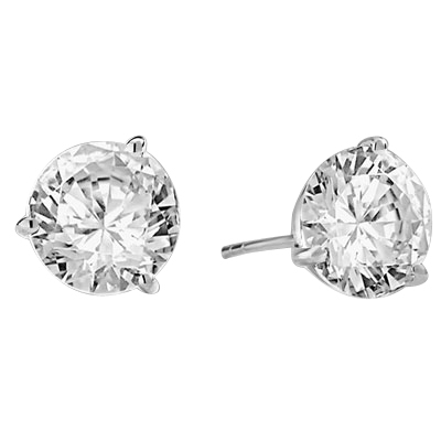 Pair of Studs in three prongs Martini Setting, Round Diamond Essence in each stud. 4.0 Cts T.W. set in Platinum Plated Sterling Silver.