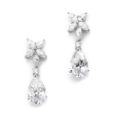 Pear,marquise cut stone-Platinum Plated Sterling Silver drop earrings