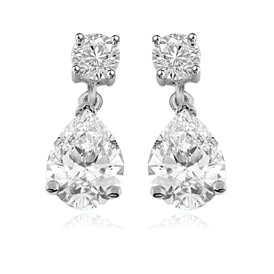 Pear cut & round stone silver drop earrings