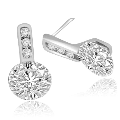 Tension set round stones Platinum Plated Sterling Silver earrings