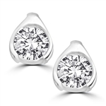 Round stone platinum plated silver stud earrings