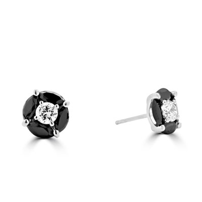 Platinum Plated Sterling Silverblack onyx & round stone earrings.