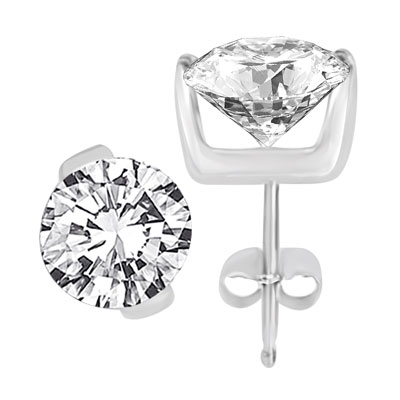 Diamond Essence stud in a two-bar tension setting, round brilliant stones 1.0 ct. each in Platinum Plated Sterling Silver. Choice of 2.0 cts. available.