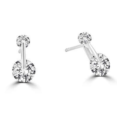 Large round DE stone earring in Platinum Plated Silver