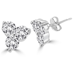 Platinum plated silver earring with floral setting in 3 round stones