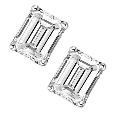 1 ct.Emerald Studs Platinum Plated Sterling Silver