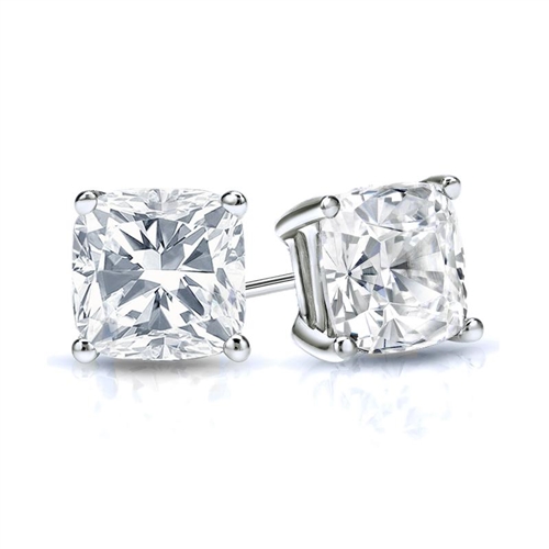 Prong Set Stud Earrings with Simulated Cushion Cut Diamond by Diamond Essence set in Sterling Silver 6 Cts.t.w.