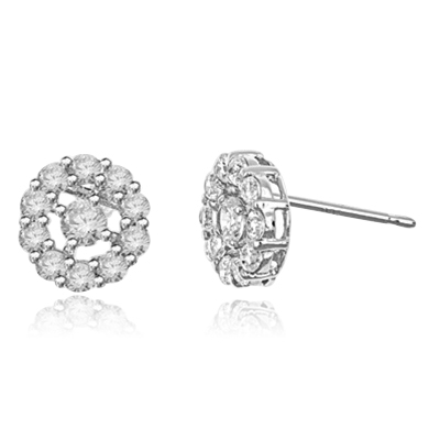 Diamond Essence round brilliant melee set in floral design with 0.25 ct. center, in Platinum Plated Sterling Silver.