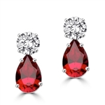 Best Selling Tear Drop Diamond Essence Earrings - White Brilliant Round Stone is 2 Ct and Ruby Essence Pear Stone is 5 Ct. A Brilliant Sparkle of 14 Cts. T.W. for the pair of earrings! In Platinum Plated Sterling Silver.