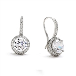 Diamond Essence Drop Earrings With Wire, 2 Cts. Each Round Brilliant Stone With Melee Around And On Bail, 5 Cts.T.W. In Platinum Plated Sterling Silver.