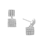 Square double dangle earrings set with round accents on both drops. 1.5 Cts. T.W. set in Platinum Plated Sterling Silver.