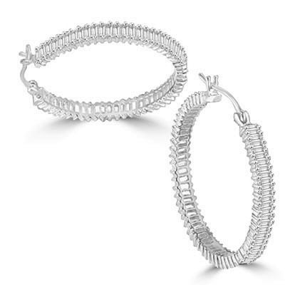 hoop earrings with baguettes in silver