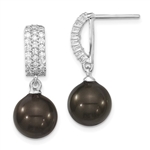 Diamond Essence Designer Earring with round brilliant melee and 10-11 mm black Pearl. Perfect for all occasions, 2.5 Cts. T.W. in Platinum Plated Sterling Silver.