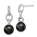 Diamond Essence Pearl Earrings with Round Brilliant Melee, 2 Cts.t.w. set in Platinum Plated Sterling Silver.