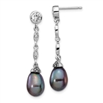 Diamond Essence Designer Earring with round brilliant melee and 8 mm grey Pearl. Perfect for all occasions, 1.40 Cts. T.W. in Platinum Plated Sterling Silver.