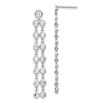 The classic and timeless bezel set dangle drop earrings for women with artificial round brilliant diamonds by Diamond Essence set in platinum plated sterling silver. 1.60 Cts.t.w.