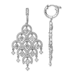 Prong Set Chandelier Earrings with Round Brilliant Diamonds by Diamond Essence set in Sterling Silver