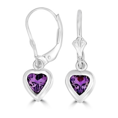 Diamond Essence Heart Amethyst Lever back Earrings, 2.0 cts.t.w. in Sterling Silver.