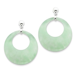 Sterling Silver Earrings with Diamond Essence Jade Circles on Dangle Posts. 47mm length and 36mm width.