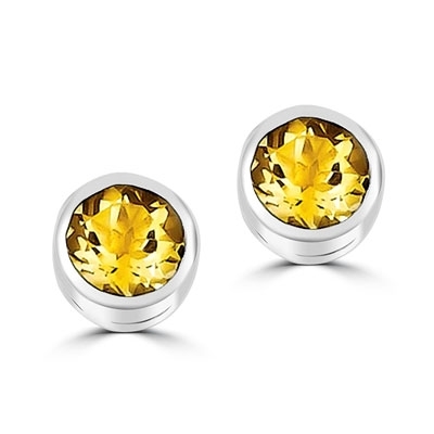 Diamond Essence Bezel Set Citrine Stud, 2 cts.t.w.in Platinum Plated Sterling Silver.